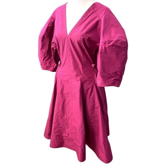 Phillip Lim Puff Sleeve Godet Rivet Side Tie Dress pink magenta fit flare size 8 - Picture 7 of 13